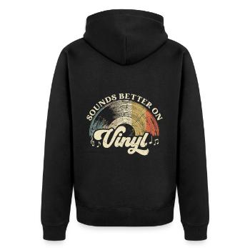 Schallplatte Vinyl Musik Plattenspieler retro - Unisex Premium Bio Zip Hoodie - Schwarz - Hinten - Nico (187cm)