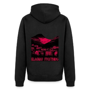 Blaenau Ffestiniog - Unisex Premium Organic Zip Hoodie - black - Back - Nico (187cm)