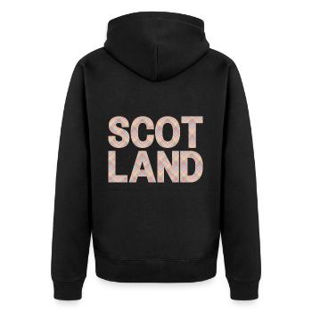 Schottland Tartan Schriftzug Dudelsack Highlands - Unisex Premium Bio Zip Hoodie - Schwarz - Hinten - Nico (187cm)