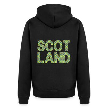 Schottland Tartan Schriftzug Dudelsack Highlands - Unisex Premium Bio Zip Hoodie - Schwarz - Hinten - Nico (187cm)