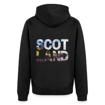 Schottland Tartan Schriftzug Dudelsack Highlands - Unisex Premium Bio Zip Hoodie - Schwarz - Hinten - Nico (187cm)