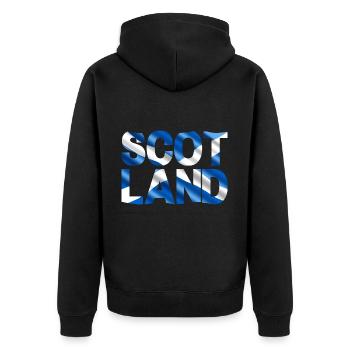 Schottland Tartan Schriftzug Dudelsack Highlands - Unisex Premium Bio Zip Hoodie - Schwarz - Hinten - Nico (187cm)