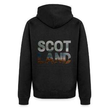 Schottland Tartan Schriftzug Dudelsack Highlands - Unisex Premium Bio Zip Hoodie - Schwarz - Hinten - Nico (187cm)