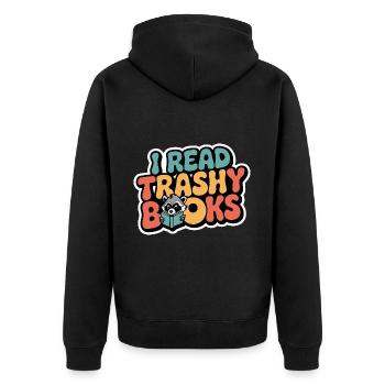 I Read Trashy Books 15 - Unisex Premium Bio Zip Hoodie - Schwarz - Hinten - Nico (187cm)