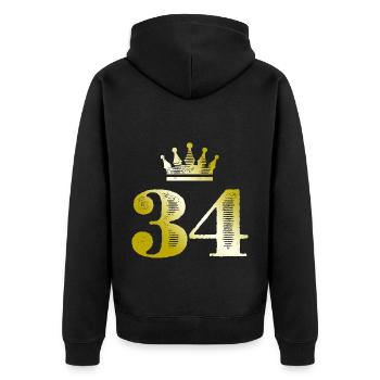 34 Zahl Krone Gold - Unisex Premium Bio Zip Hoodie - Schwarz - Hinten - Nico (187cm)