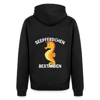 Seepferdchen Abzeichen Schwimmprüfung Geschenk - Unisex Premium Bio Zip Hoodie - Schwarz - Hinten - Nico (187cm)