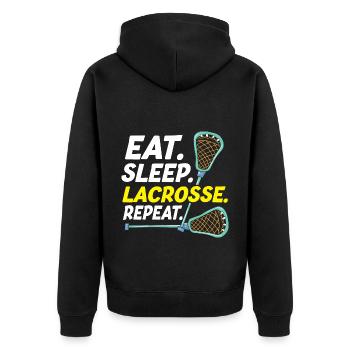 Eat Sleep Lacrosse Repeat Funny Lacrosse Player - Unisex Premium Organic Zip Hoodie - black - Back - Nico (187cm)