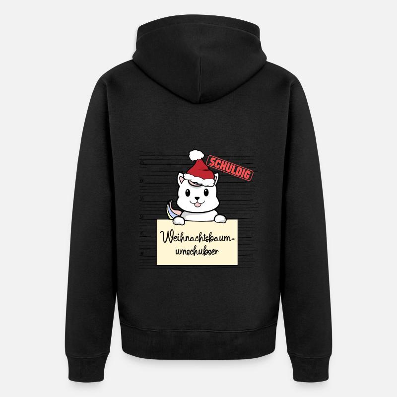 Weihnachtsbaum Umschubser Einhorn Katze - Unisex Premium Bio Zip Hoodie - Schwarz