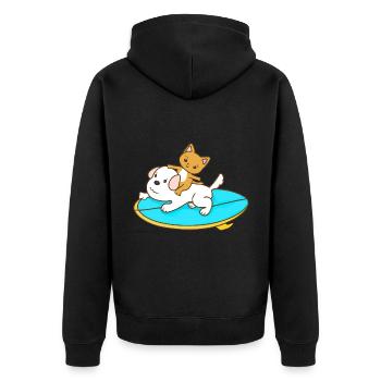 Balades en chat sur une planche de surf pour chien - Veste à capuche bio Premium Unisexe - noir - Dos - Nico (187cm)