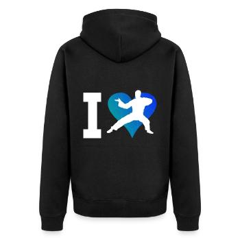 Herren Kung Fu Kungfu Damen Kampfsport Wushu - Unisex Premium Bio Zip Hoodie - Schwarz - Hinten - Nico (187cm)