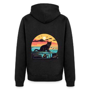 Cat Synthesizer Katze Retro Vintage Studio Gear - Unisex Premium Bio Zip Hoodie - Schwarz - Hinten - Nico (187cm)