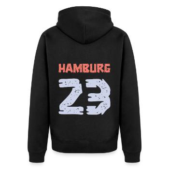 Hambourg 23 Maillot 2023 - Veste à capuche bio Premium Unisexe - noir - Dos - Nico (187cm)