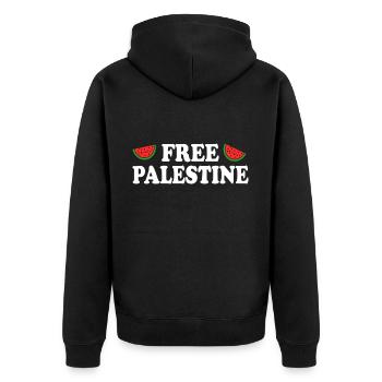 Free palestine - Unisex Premium Bio Zip Hoodie - Schwarz - Hinten - Nico (187cm)