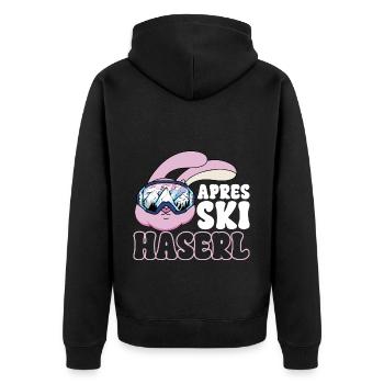 Après Ski Haserl - Unisex Premium Bio Zip Hoodie - Schwarz - Hinten - Nico (187cm)