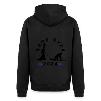 Game Over 2024 Hochzeit - Unisex Premium Bio Zip Hoodie - Schwarz - Hinten - Nico (187cm)