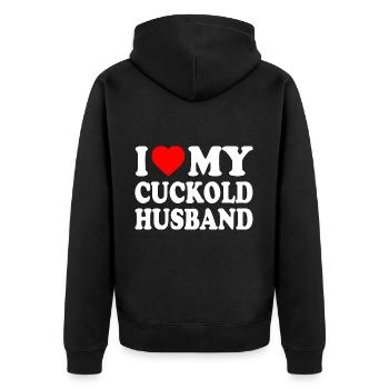 i love my cuckold husband - Veste à capuche bio Premium Unisexe - noir - Dos - Nico (187cm)