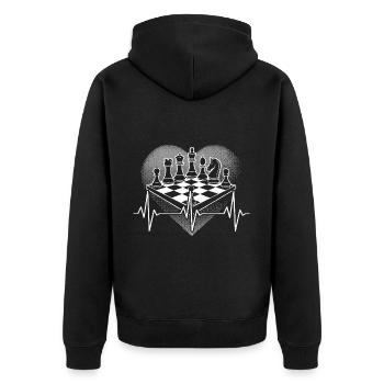 Herzschlag Schach - Unisex Premium Bio Zip Hoodie - Schwarz - Hinten - Nico (187cm)