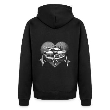 Herzschlag Panzer - Unisex Premium Bio Zip Hoodie - Schwarz - Hinten - Nico (187cm)