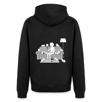 Katzen und Wein - Unisex Premium Bio Zip Hoodie - Schwarz - Hinten - Nico (187cm)