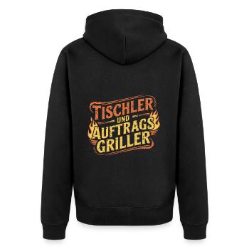 Tischler und Auftragsgriller - Unisex Premium Bio Zip Hoodie - Schwarz - Hinten - Nico (187cm)
