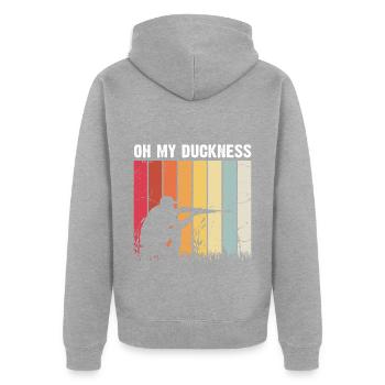 Drôle de conception de chasse au canard Hunter Hunting Duck Design - Veste à capuche bio Premium Unisexe - gris chiné - Dos - Nico (187cm)