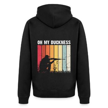 Funny Duck Hunting Design Hunter Hunting Duck Design - Unisex Premium Organic Zip Hoodie - black - Back - Nico (187cm)