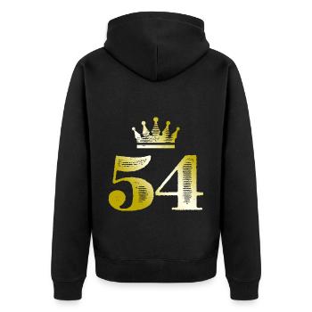 54 Zahl Krone Gold - Unisex Premium Bio Zip Hoodie - Schwarz - Hinten - Nico (187cm)