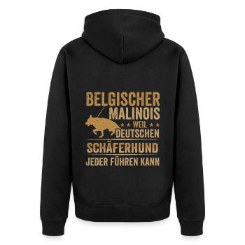 Belgischer Malinois weil Schäferhund jeder kann - Unisex Premium Bio Zip Hoodie - Schwarz - Hinten - Nico (187cm)