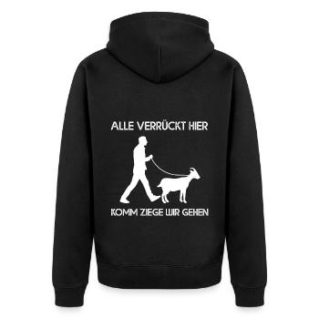 Alle Verrückt Hier Komm Ziege Wir Gehen - Unisex Premium Bio Zip Hoodie - Schwarz - Hinten - Nico (187cm)