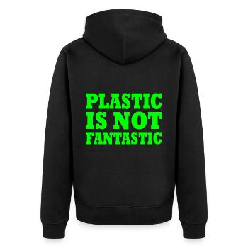 Plastic is not fantastic - Unisex Premium Bio Zip Hoodie - Schwarz - Hinten - Nico (187cm)