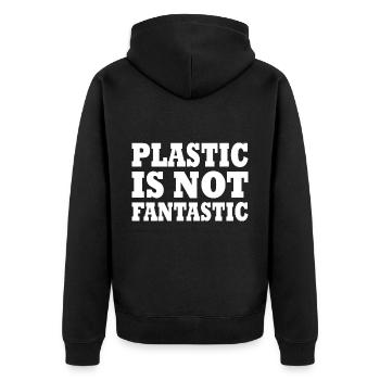 Plastic is not fantastic - Unisex Premium Bio Zip Hoodie - Schwarz - Hinten - Nico (187cm)