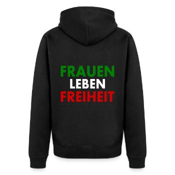 Frauen leben freiheit - Unisex Premium Bio Zip Hoodie - Schwarz - Hinten - Nico (187cm)