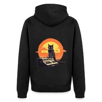 Cat Synthesizer Katze Retro Vintage Studio Gear - Unisex Premium Bio Zip Hoodie - Schwarz - Hinten - Nico (187cm)