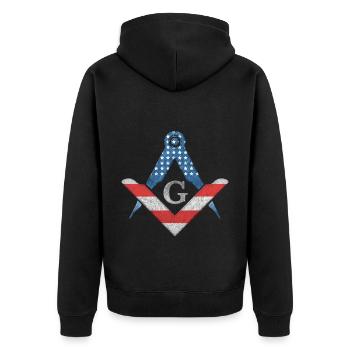 Masonic Freemasonry Fraternal - Unisex Premium Bio Zip Hoodie - Schwarz - Hinten - Nico (187cm)