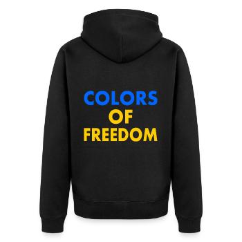 Colors of freedom - Unisex Premium Bio Zip Hoodie - Schwarz - Hinten - Nico (187cm)
