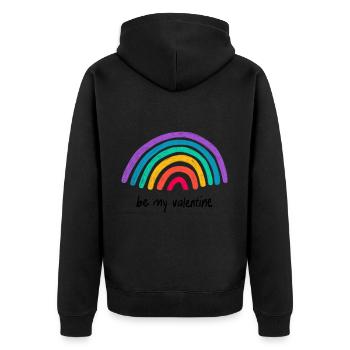 Liebesgrafik be my valentine Regenbogen - Unisex Premium Bio Zip Hoodie - Schwarz - Hinten - Nico (187cm)