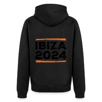 Ibiza 2024 Spruch - Unisex Premium Bio Zip Hoodie - Schwarz - Hinten - Nico (187cm)