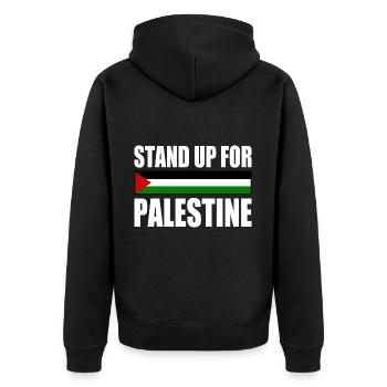 stand up for palestine - Unisex Premium Bio Zip Hoodie - Schwarz - Hinten - Nico (187cm)