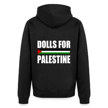 dolls for palestine - Unisex Premium Bio Zip Hoodie - Schwarz - Hinten - Nico (187cm)
