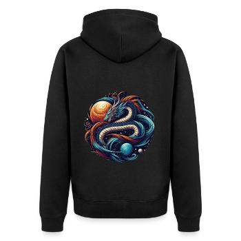Mystical Cosmic Dragon Artwork - Unisex Premium Organic Zip Hoodie - black - Back - Nico (187cm)