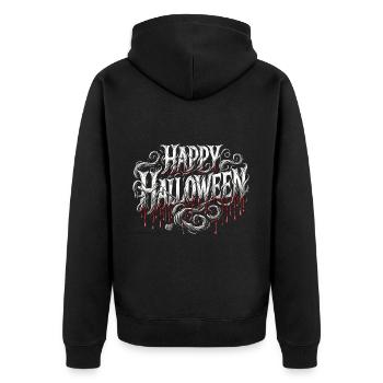 Chemise effrayante « Happy Halloween » - Veste à capuche bio Premium Unisexe - noir - Dos - Nico (187cm)