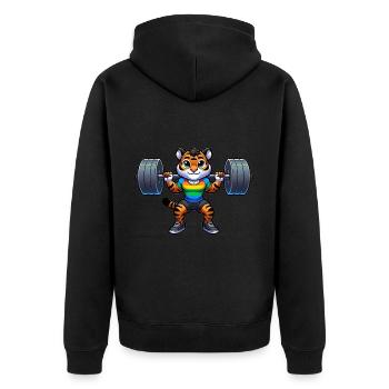 Rainbow Tiger Squatting In The Gym - Unisex Premium Bio Zip Hoodie - Schwarz - Hinten - Nico (187cm)