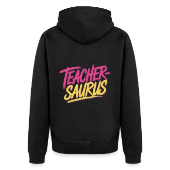 Teacher-saurus 12 - Unisex Premium Bio Zip Hoodie - Schwarz - Hinten - Nico (187cm)