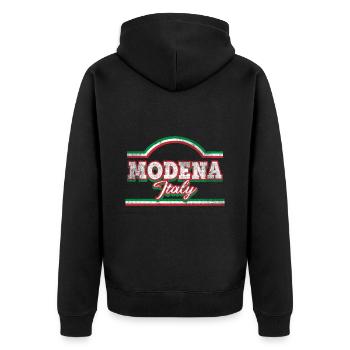 Modena Italien Stadt Skyline Schrift Vintage Retro - Unisex Premium Bio Zip Hoodie - Schwarz - Hinten - Nico (187cm)