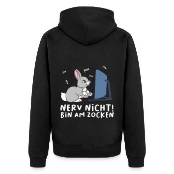 Bin am Zocken Gaming Dackel Hund - Unisex Premium Bio Zip Hoodie - Schwarz - Hinten - Nico (187cm)