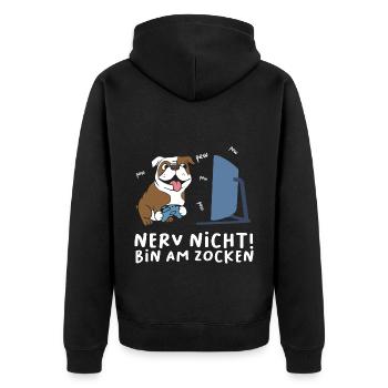 Bin am Zocken Gaming Englische Bulldogge Hund - Unisex Premium Bio Zip Hoodie - Schwarz - Hinten - Nico (187cm)