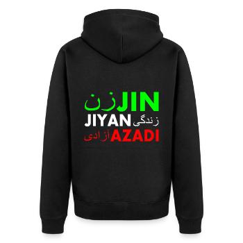 Jin jiyan azadi زن زندگی آزادی - Veste à capuche bio Premium Unisexe - noir - Dos - Nico (187cm)