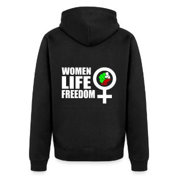 Women life freedom iran - Unisex Premium Bio Zip Hoodie - Schwarz - Hinten - Nico (187cm)
