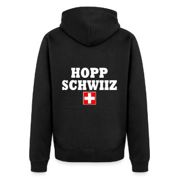 Hopp schwiiz - Veste à capuche bio Premium Unisexe - noir - Dos - Nico (187cm)
