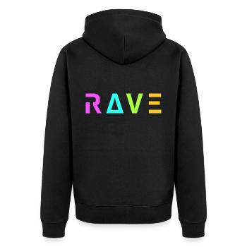 Techno Rave Festival Electro Musik Raver - Unisex Premium Bio Zip Hoodie - Schwarz - Hinten - Nico (187cm)